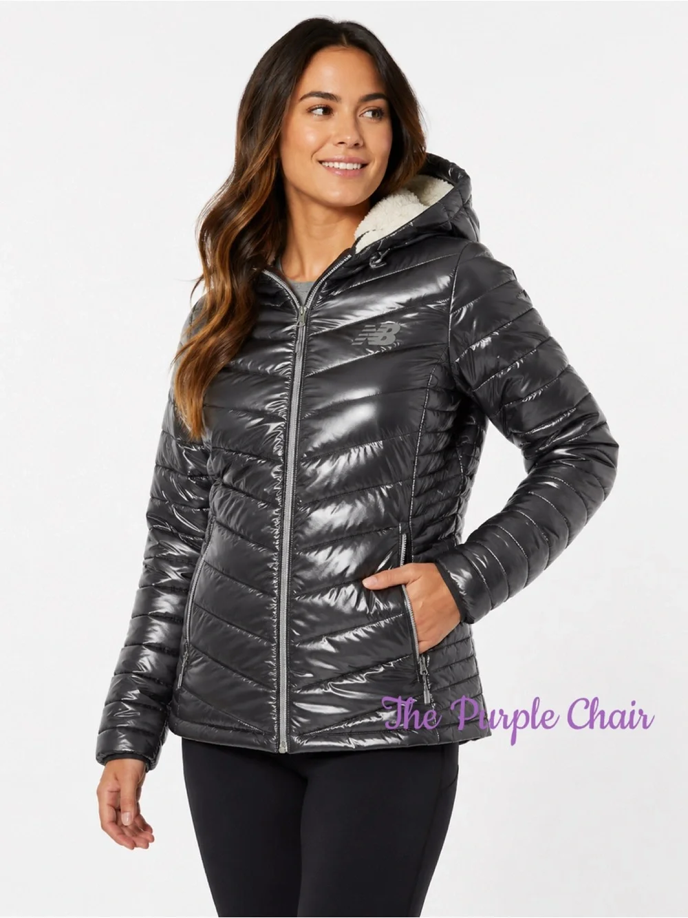 NEW BALANCE Metallic Quilted Sherpa Lined Puffer Coat L